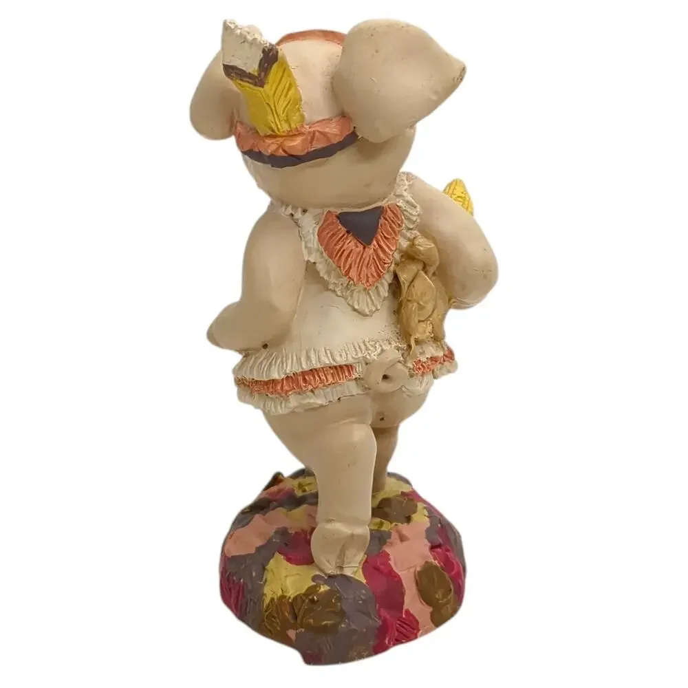 VTG 1991 Kathy Wise - Enesco Resin 2 Pigs - Thanksgiving - Native American 4